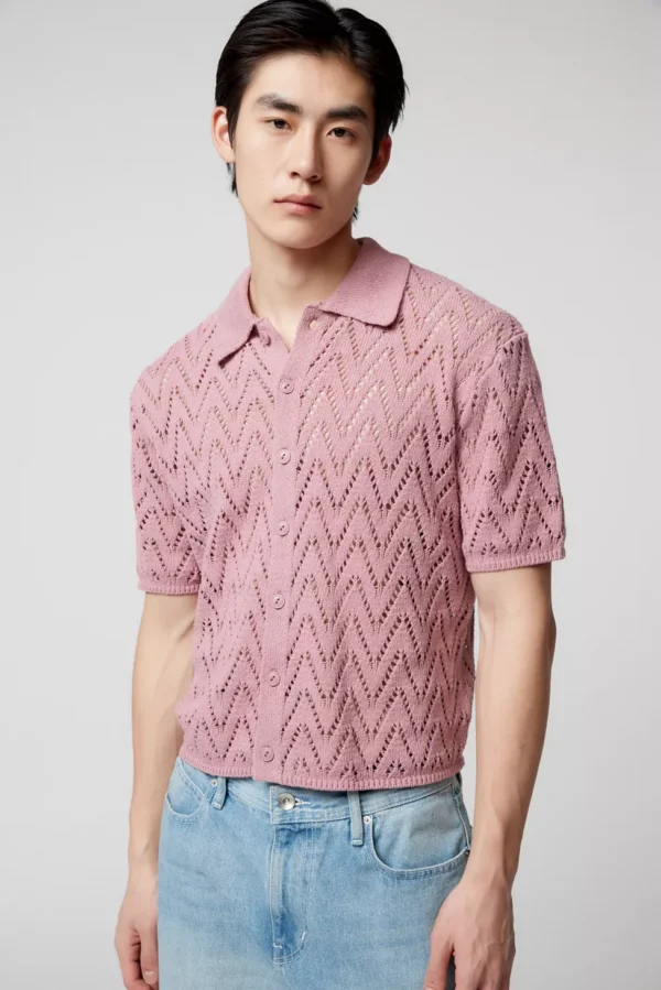 Zigzag Pattern Printed Drop-Collar  Pure Cotton T-shirt