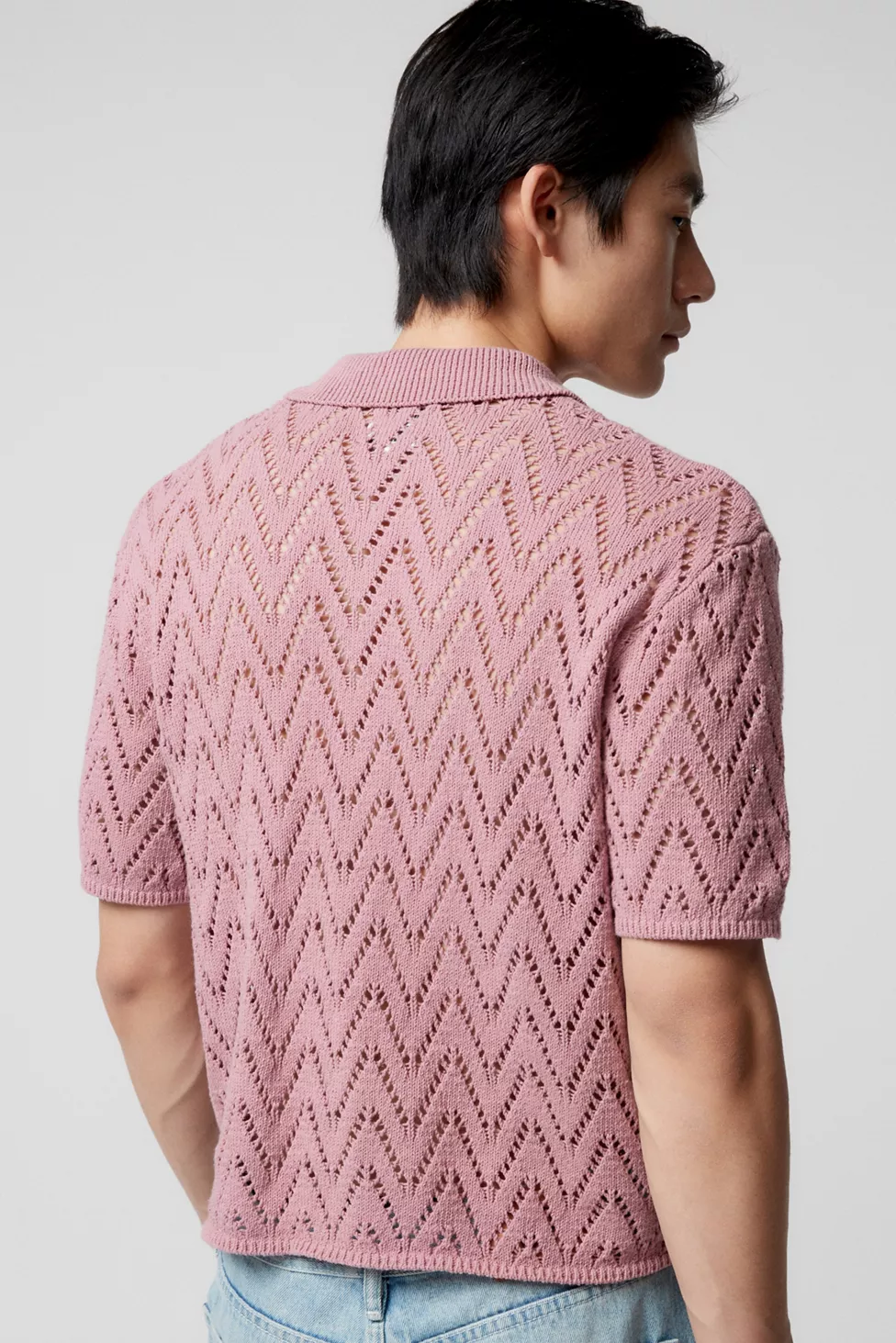 Zigzag Pattern Printed Drop-Collar Pure Cotton T-shirt - Image 3