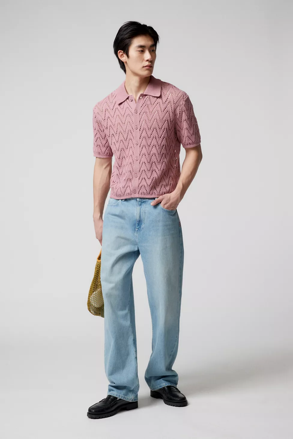 Zigzag Pattern Printed Drop-Collar Pure Cotton T-shirt - Image 2